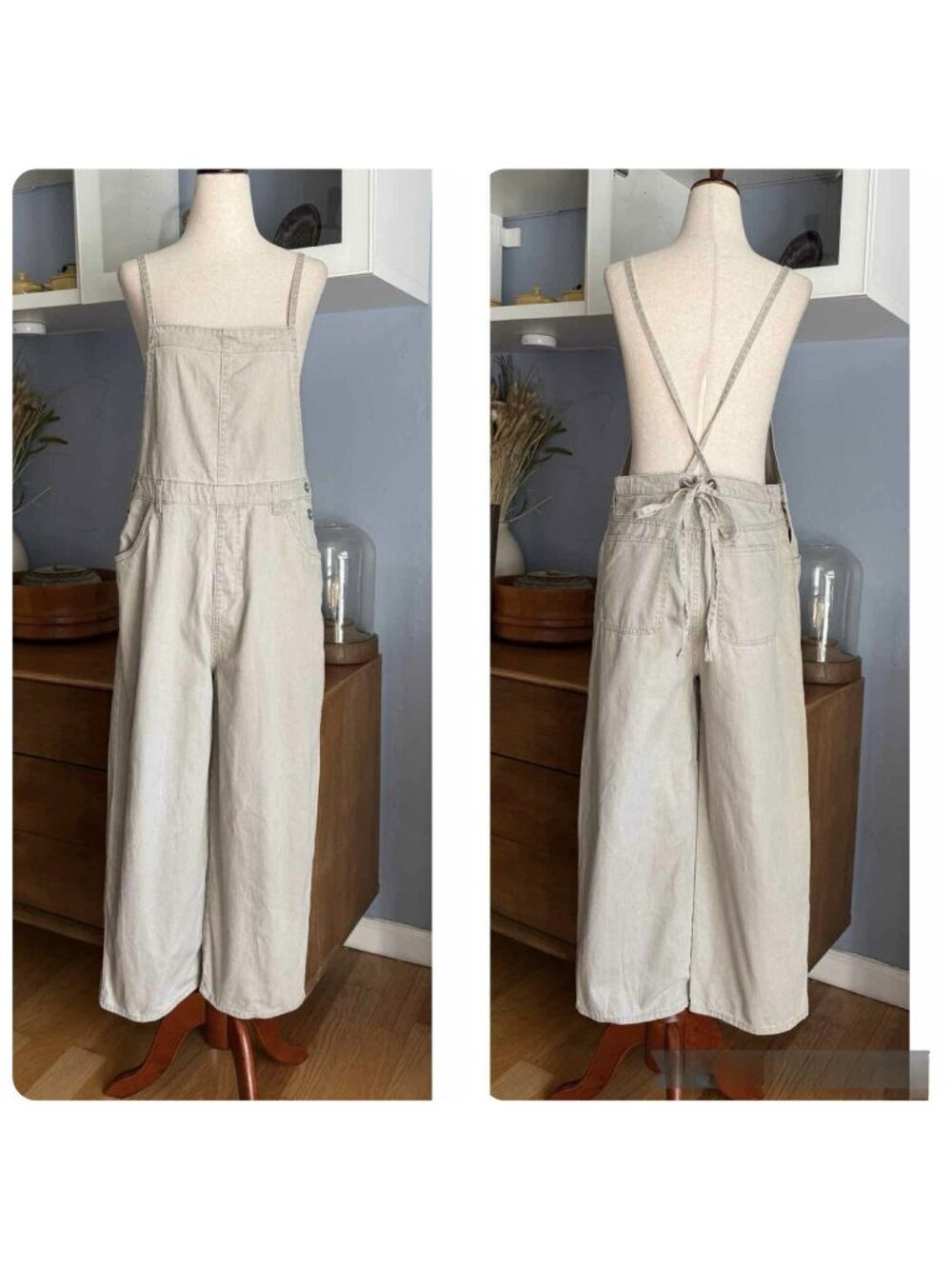 Samansa Mos2 Denim Japan Wide Leg Overalls Cotton Minimalist Lagenlook Sage
